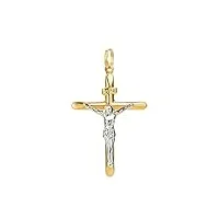 pendentif croix bicolor avec jesus en 14 carats 585 or jaune or blanc unisexe
