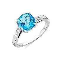miore bijoux pour femmes bague de fiançailles avec pierre précieuse/pierre gemme topaze bleue et 6 diamants brillants bague en or blanc 9 carats / 375 or (54)