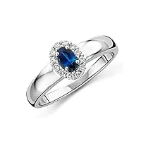 miore bijoux pour femmes bague de fiançailles avec pierre précieuse/pierre gemme saphir bleu entouré de 12 diamants brillants 0.15 ct bague en or blanc 9 carats / 375 or (58)