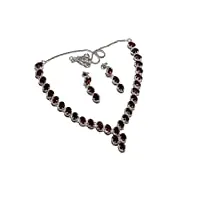 neerupam collection plaqué belle rouge grenat diamant oeil rhodium argent boucle d'oreille et collier ensemble sterling pour les femmes