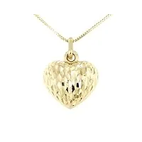 lucchetta - collier en or jaune 14 carats avec pendentif en forme de coeur et effet diamant - bijou de luxe pour femmes, 45cm