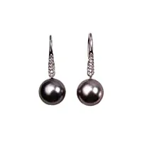 boucles d'oreilles pendantes en or 14 carats avec perles de culture de tahiti noires de 11 mm, perle, perle
