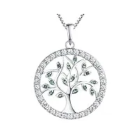 yl collier arbre de vie en argent 925 pendentif émeraude collier pour femmes,chaîne 45-48cm