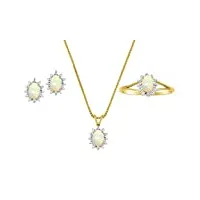 rylos parure simple élégante avec opales et diamants assortis – bague, boucles d'oreilles et collier pendentif – pierre de naissance du mois d'octobre.