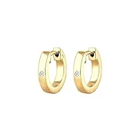 diamore boucles d'oreilles diamant (0.04 ct.) créoles femme plaqué or argent (925/1000)