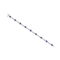 925 argent fin réal coupe ovale bleu authentique saphir & coupe ronde blanc diamant dames maillon bracelet