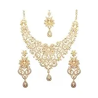 touchstone bollywood indien traditionnel regard royal fine en filigrane sculpture faux perles grand designer mariée bijoux collier ensemble pour femme gold-1
