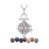 eudora collier aromathérapie huiles essentielles diffuseur médaillon pendentif pour femmes filles bijoux beau cadeau, 7 pcs perles de pierre de lave, 61cm