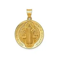 collier avec pendentif médaille creuse réversible en or 14 carats poli et satiné de 22 mm, métal