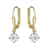 clever bijoux petites boucles d'oreilles pendantes 20 mm avec petit zirconium en blanc 5 mm brillant 333 or 8 carats d'or avec étui