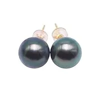 jyx perle de tahiti boucles d'oreilles 10.5mm femme de perle paon de aaa+ et - or incrustation d'or 18 carats beaux bijoux véritable de cadeau mère femme