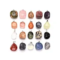 qgem 20pcs pendentif en pierre naturelle gemme précieuse quartz cristal roche multicolore forme irrégulière ensemble pour bijou diy collier(avec 2 chaînes)
