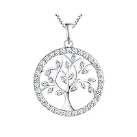 yl collier arbre de vie en argent 925 pendentif oxyde de zirconium pour femmes, chaîne 45-48cm