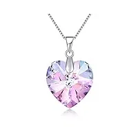 collier en forme de cœur en cristal rose swarovski pour femme - cadeau de noël, pierre de naissance - collier plaqué rhodium