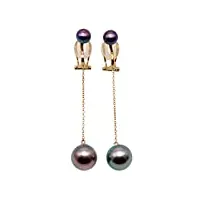 jyx boucles d'oreilles pendantes en or 14 carats avec perles de tahiti rondes noires 10,5 mm