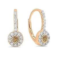 boucles d'oreilles femme/pendantes 0.55 ct 14 ct or rose champagne & blanc diamant halo 1/2 ct