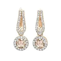 boucles d'oreilles femme/pendantes 14 ct or rose rond morganite & blanc diamant halo style