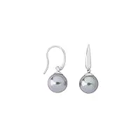 majorica - boucles d'oreilles à perle lyra en argent massif - avec argent rhodié - perle grise de 10 mm - fermoir type crochet couleur argenté - bijoux pour femme