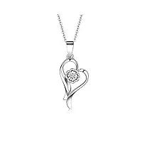 daesar 18k collier en or pour les femmes coeur diamant pendentif collier argent platine chaîne 45cm (2.6g)