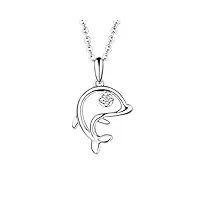 daesar 18k collier en or pour les femmes dolphin pendentif collier diamant argent platine chaîne 45cm (2.6g)