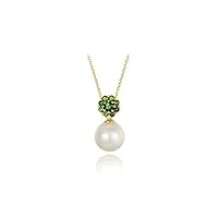 knsam collier perle et tourmaline vert naturel romantique en or jaune 18 carats(au750) cadeau personnalisé pour femme
