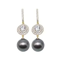 jyx boucles d'oreilles pendantes en argent sterling 9,5 mm avec perles de culture de tahiti rondes noires, perle, perle