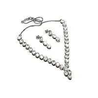 neerupam collection plaqué gracieuse blanc arc-lune diamant pierre regard argent rhodié boucle d'oreille et collier ensemble sterling pour les femmes