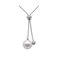 collier long pendentif en argent sterling avec perle d'eau douce blanche de 15 mm, la perle est parfaitement ronde, avec très peu de imperfections, et très brillante., perle, perle