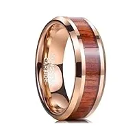 nuncad bague homme or rose en tungstène avec bois, alliance anneau pour mariage fiançailles, 8mm, taille 57(18.1)
