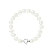 pearls & colors - bracelet véritables perles de culture d'eau douce rondes 9-10 mm - qualite aa+ - colori blanc naturel - anneau marin argent 925 - longueur 18 cm - bijou femme classique