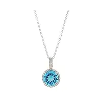 dazzlingrock collection pour femme or rose 14 k 10 mm ronde topaze bleue et diamant blanc pendentif (chaîne argent inclus)
