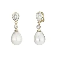 traveller boucles d'oreille à clip - pendantes - perle de goutte - cristaux - 22ct doré - 110679