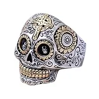 forfox bague tete de mort mexicaine skull en argent sterling 925 anneau de crane bijoux biker gothique pour hommes femmes taille 69