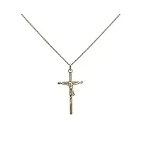 collier croix ronde chrétienne jesus en plaqué or authentique ensemble pendentif avec chaine 50cm pour homme ado et boite écrin pour communion