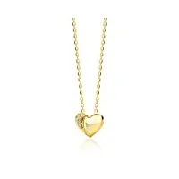 orovi bijoux femme, collier coeur en or jaune avec diamants 0.02 ct coupé brillant 9 kt / 375 or chaîne 45 cm