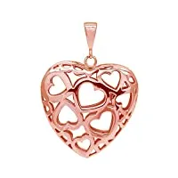 bjc® 9 ct or rose cœur de cœur grande pendentif magnifique motif fait à la main.