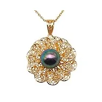 jyx élégante or 18 k 8,5-9,5 mm paon vert rond naturel perle de tahiti mer du sud de culture pendentif collier de longueur princesse 45,7 cm – pour femme, petite amie, enfant, cadeau