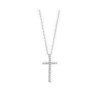 orovi bijoux femme, collier croix en or blanc avec diamants coupé brillant 0.10 ct 9 kt / 375 or chaîne 45 cm