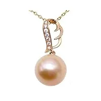 jyx pearl collier en or 18 carats de qualité aaa+ - magnifique perle de culture ronde dorée des mers du sud de 11 mm - pendentif serti de diamants - longueur princesse de 45,7 cm - pour femme