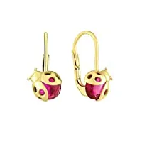 silvego - silvegob70506 - boucles d'oreilles fille - or jaune 585/1000 - rubis synthétique – coccinelle