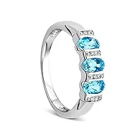 orovi bijoux pour femmes bague en diamant 0.01 ct et pierre précieuse topaze bleu bague Éternité en or blanc 9 carat / 375 or