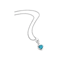 orovi bijoux pour femmes collier avec pendentif cœur diamant solitaire 0.01 ct et pierre précieuse topaze bleu chaîne en or blanc 9 carat / 375 or, longueur 45 cm