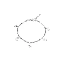 amberta bracelet de cheville avec breloques pour femme en argent sterling 925/1000: lunes et etoiles - 22 + 4 cm