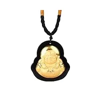 yigedan collier avec pendentif bouddha en or jaune 24 carats vert foncé