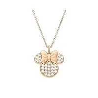 disney minnie mouse jewelry for women and girls, pink gold plated sterling silver cubic zirconia necklace, 18" chain mickey's 90th birthday anniversary
