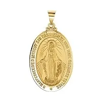 collier avec pendentif médaille miraculeuse ovale polie en or jaune 14 carats 29 x 21 mm