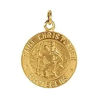 collier avec pendentif en or jaune 14 carats 15 mm poli rond médaille saint-christophe bijoux cadeaux pour femme, métal, pierres facettées