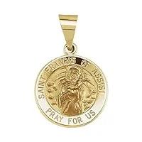 collier avec pendentif médaille de saint françois d'assisi en or jaune 14 carats poli 15 mm, métal