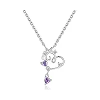 viki lynn collier pendentif coeur avec perle en argent 925 et zircon violet bijoux femme fantaisie idée cadeau anniversaire pour femme fille
