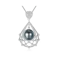 viki lynn perle de tahiti collier avec pendentif femme de perle noire de 10-11mm et argent fin 925 les plus beaux bijoux fantaisies cadeau noel femme